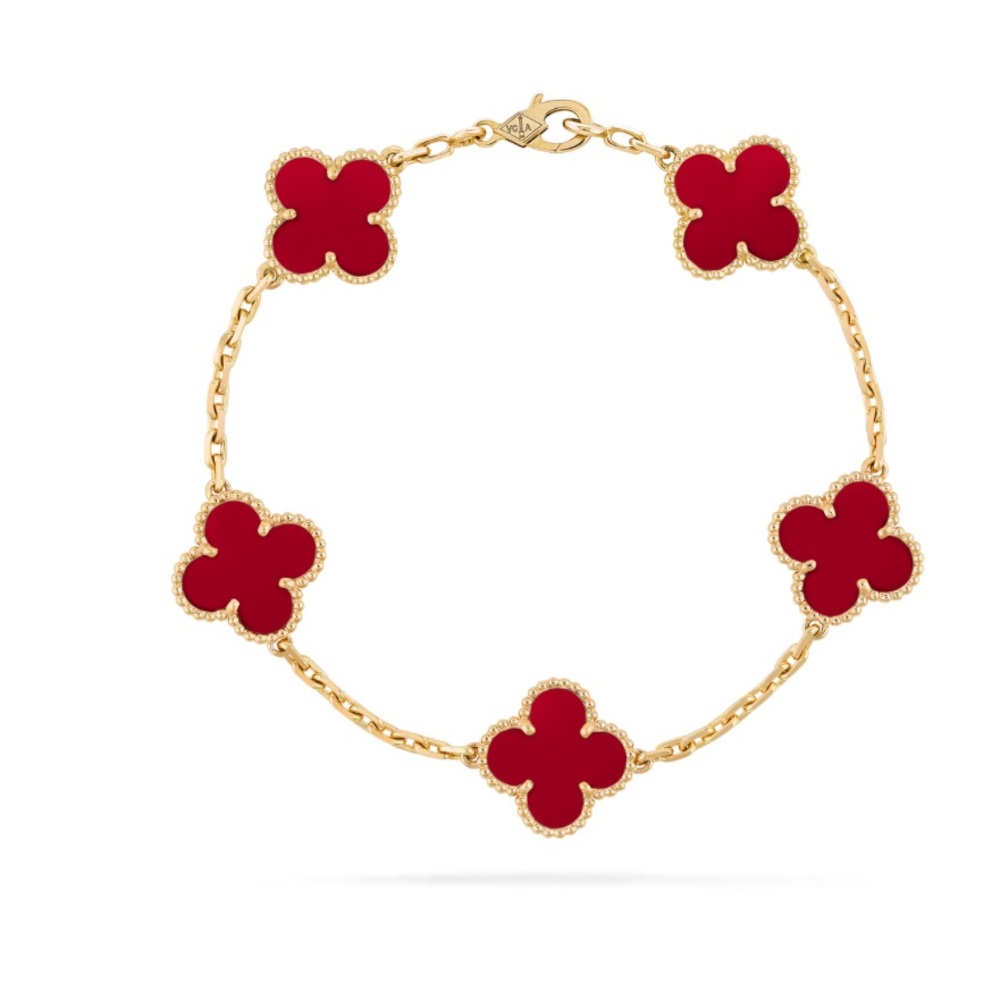 Vintage Alhambra bracelet, 5 motifs. 18k gold, Carnelian
